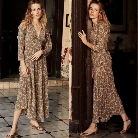 Doen Dresses & Skirts - Doen Catskill Silk Floral Maxi Dress Green Valley